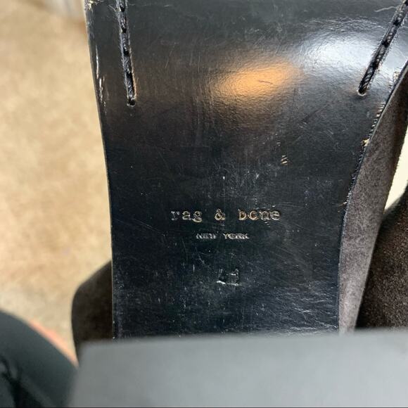 Rag & Bone Black Suede Leather Wyatt Peep Toe Heeled Booties Size 41 - Picture 7 of 9